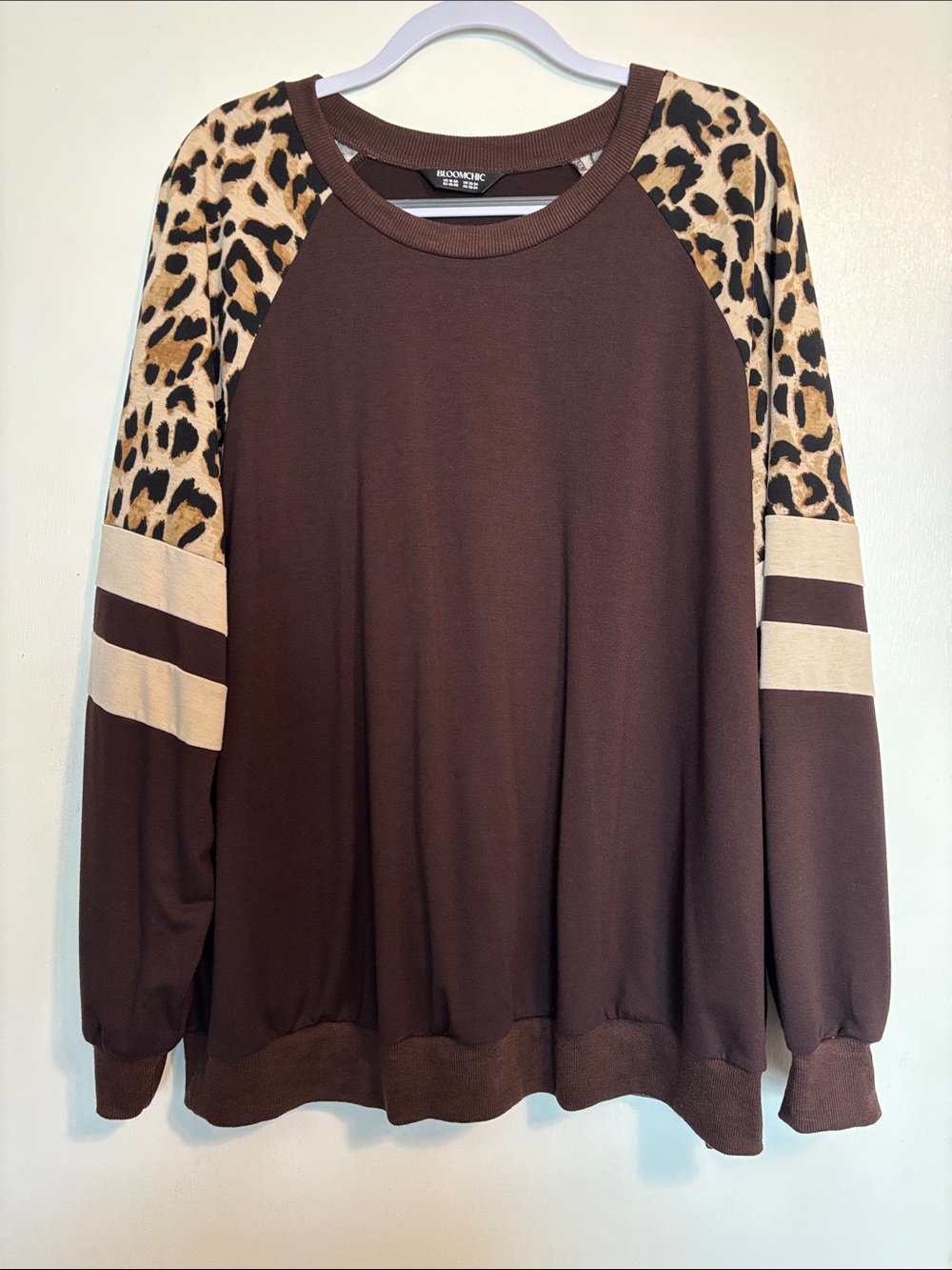 BloomChic Brown Leopard-Panel Crewneck Shirt Plus Size